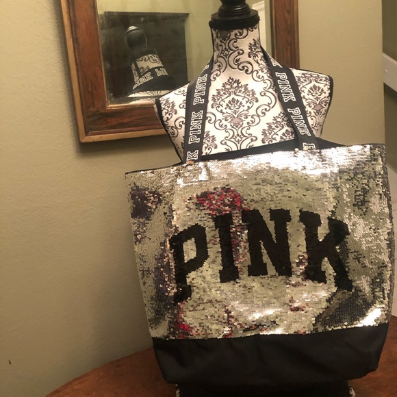 PINK Victoria's Secret Handbags - Pink Silver and Black Sequin Tote